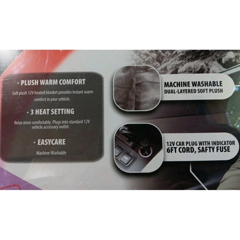 Treksafe Heated Travel Blanket Throw 12 Volt Plush 3 Settings‎ Dual Layer 55x40